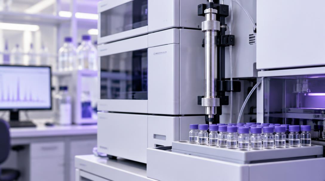 HPLC chromatography instrument with peptide sample vials