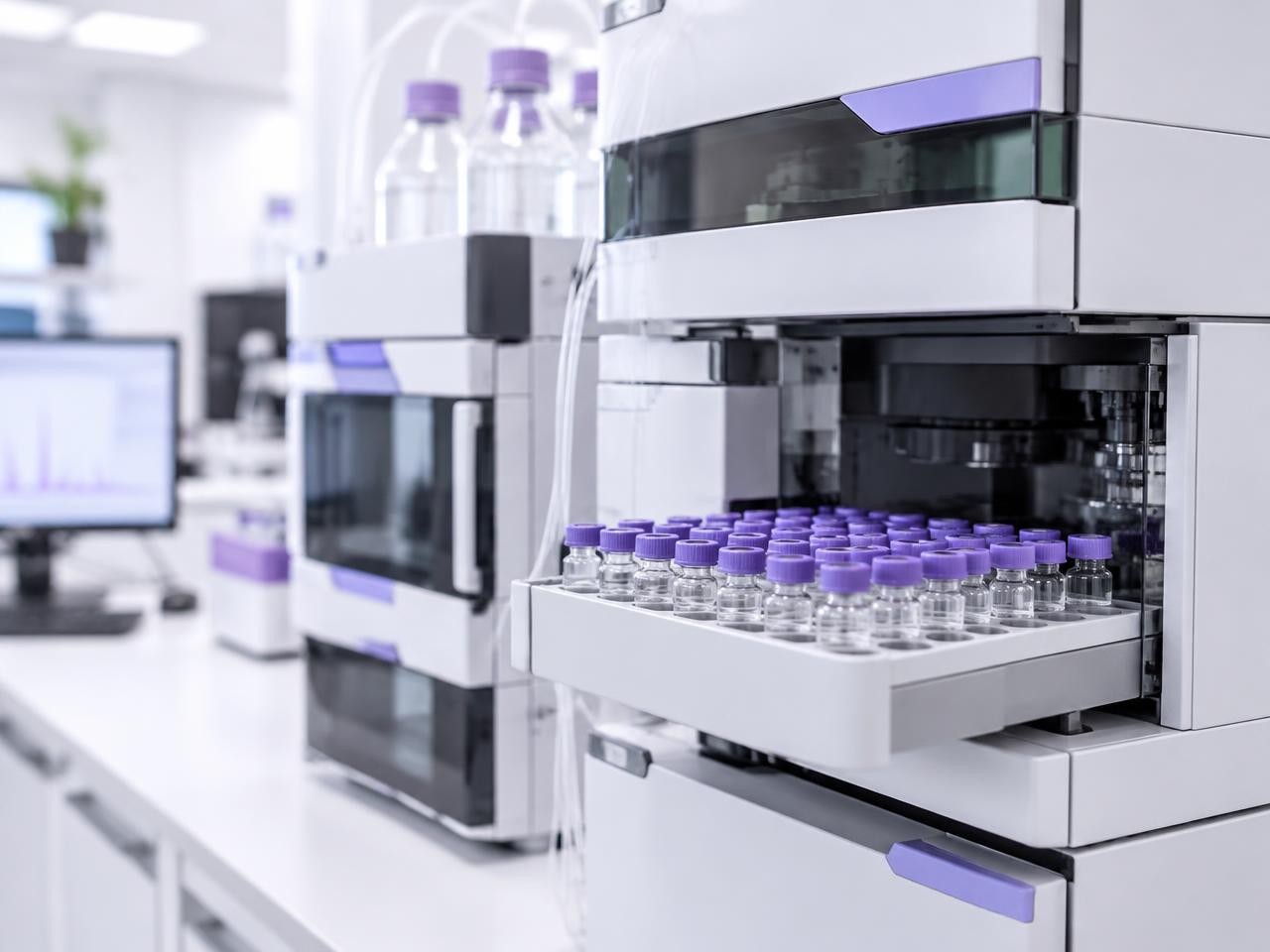 HPLC analysis equipment with Purple-capped vials