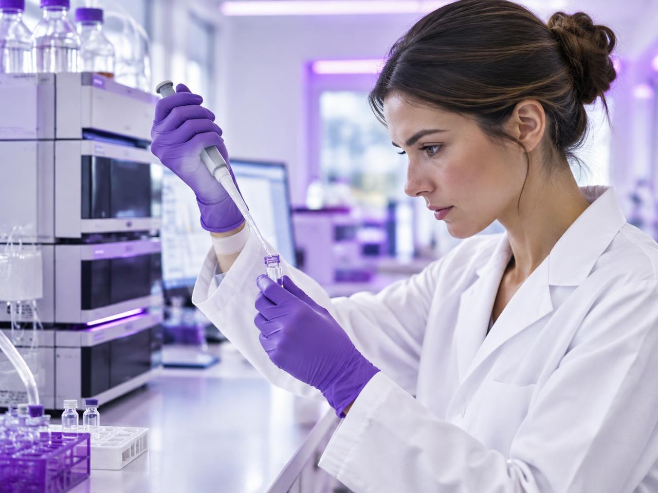 Laboratory technician testing a peptide sample