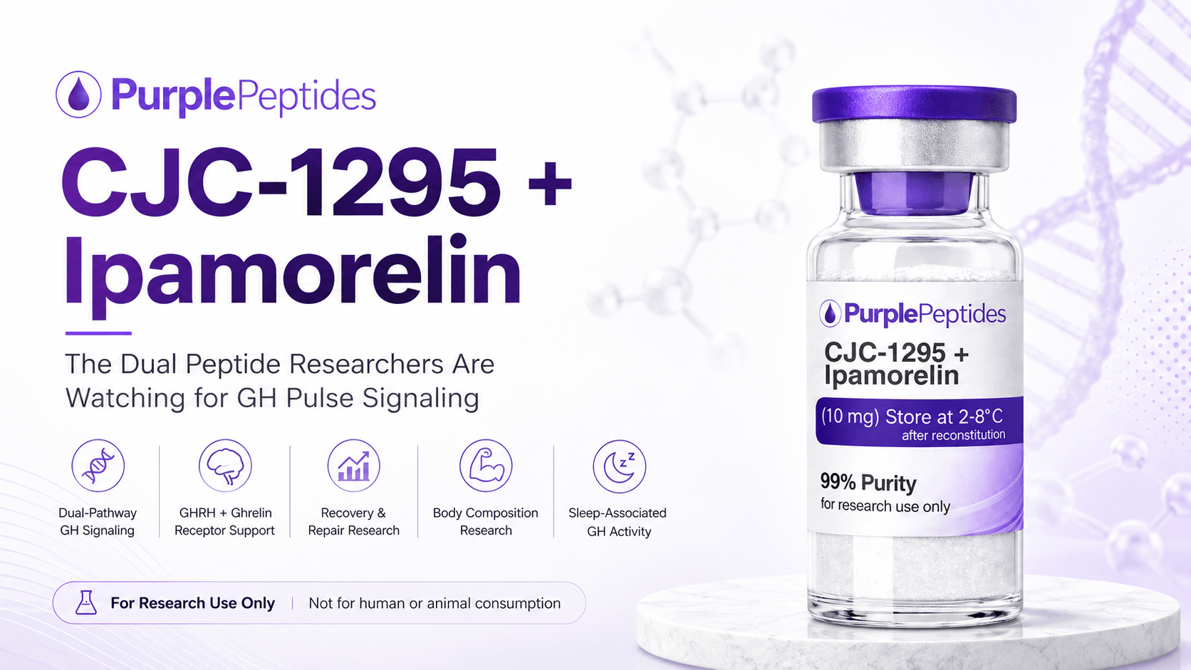 CJC-1295 Ipamorelin peptide research vial Purple Peptides